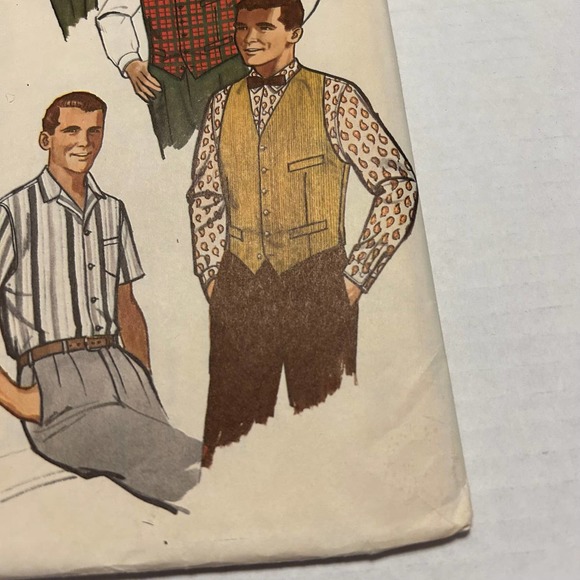 Simplicity Vintage 1960's Pattern #4160 Men's Shirt Vest Size 40 Neck 15.5" - Picture 4 of 6